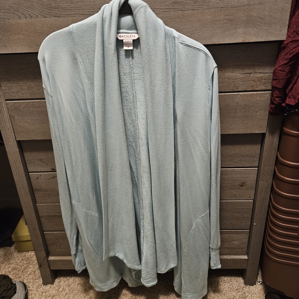 Athleta Pranayama Open-Front Draped Cardigan mint green
